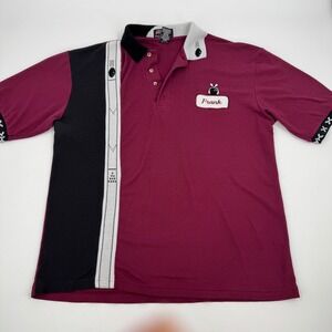 Hilton Corporate Casuals Mens Burgundy Black Bowling Polo Shirt Frank Name Tag L